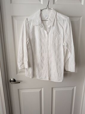 Charter Club White Embroidered Button-Down Top